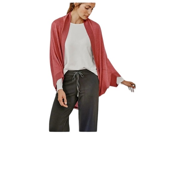 J. Jill Open Front Dolman Sleeve Coral/Rust Merino Wool Tercel So Soft Cardigan - Picture 4 of 16